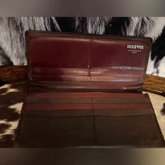 GOLD PFEIL BIFOLD CHECKBOOK COVER WALLET BILLFOLD/ leather- SUPER NICE GERMANY - Picture 4 of 7